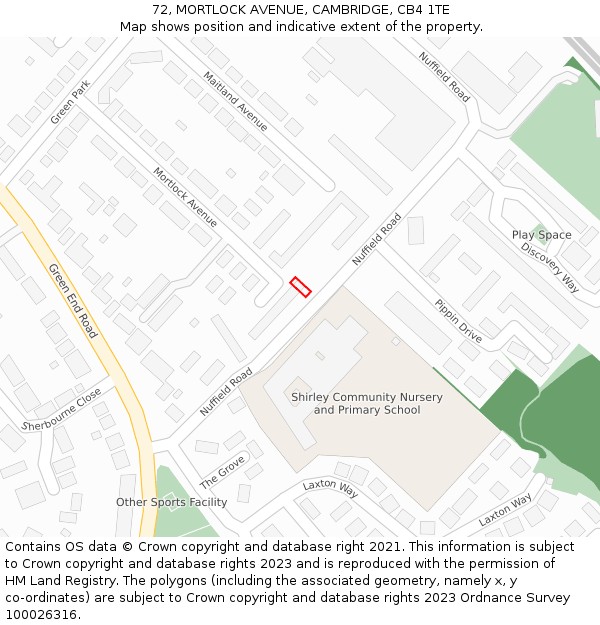 72, MORTLOCK AVENUE, CAMBRIDGE, CB4 1TE: Location map and indicative extent of plot