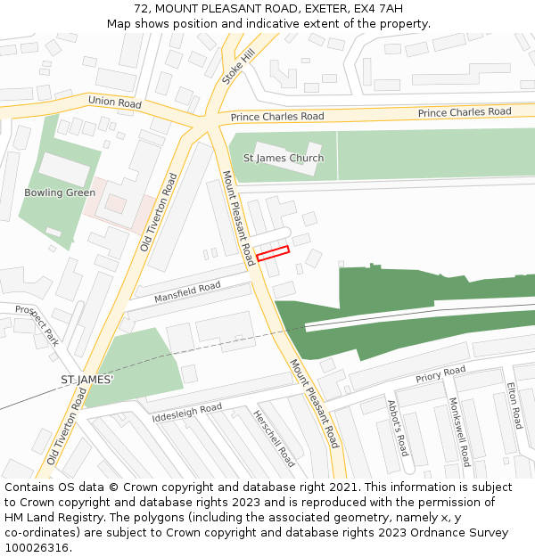 72, MOUNT PLEASANT ROAD, EXETER, EX4 7AH: Location map and indicative extent of plot