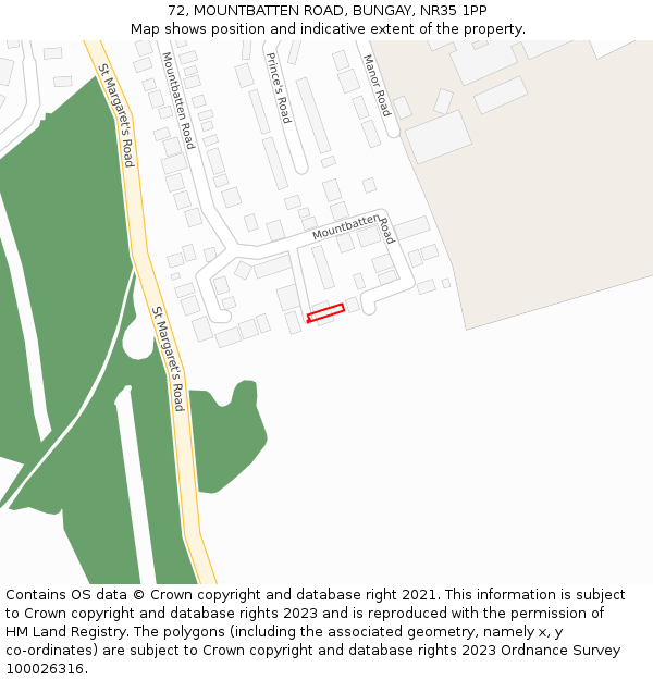 72, MOUNTBATTEN ROAD, BUNGAY, NR35 1PP: Location map and indicative extent of plot