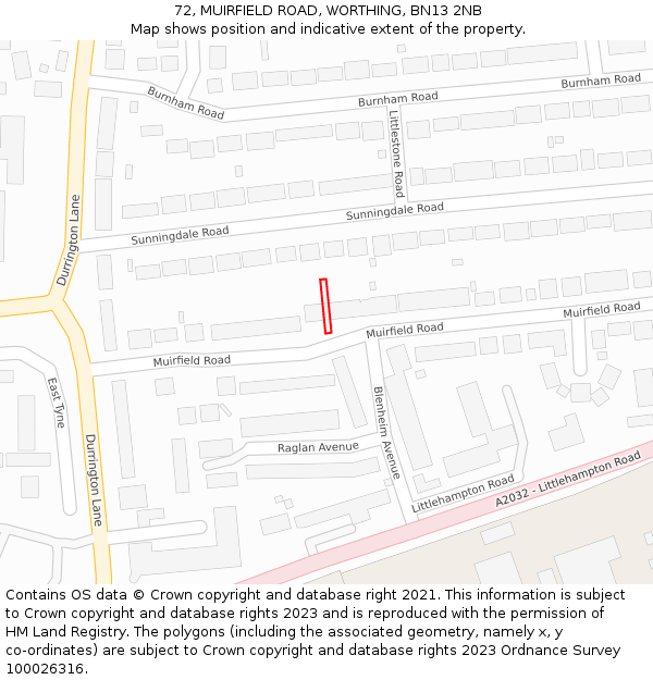 72, MUIRFIELD ROAD, WORTHING, BN13 2NB: Location map and indicative extent of plot