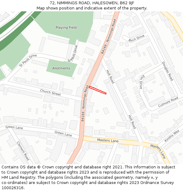 72, NIMMINGS ROAD, HALESOWEN, B62 9JF: Location map and indicative extent of plot