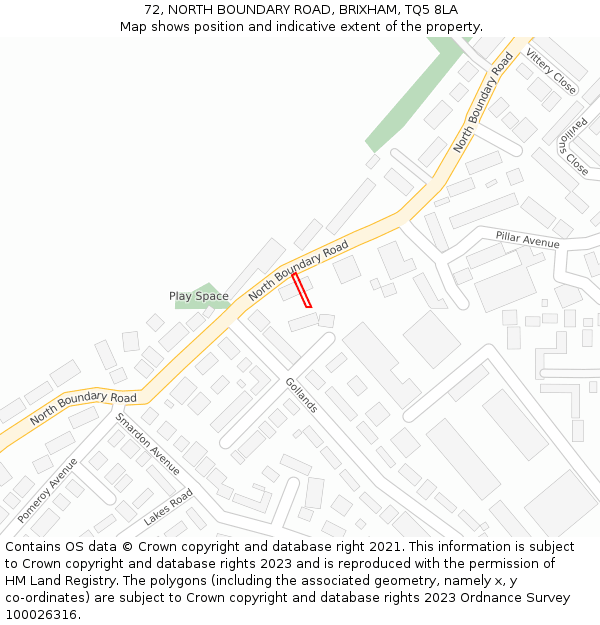 72, NORTH BOUNDARY ROAD, BRIXHAM, TQ5 8LA: Location map and indicative extent of plot