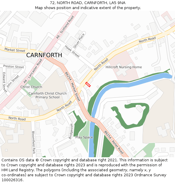 72, NORTH ROAD, CARNFORTH, LA5 9NA: Location map and indicative extent of plot