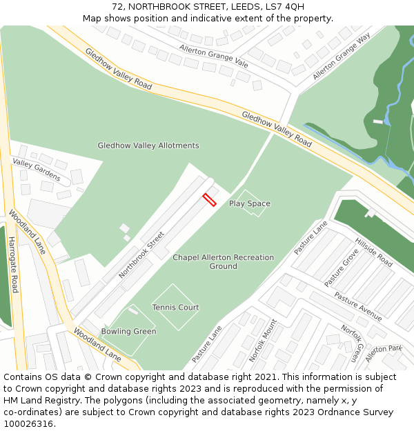 72, NORTHBROOK STREET, LEEDS, LS7 4QH: Location map and indicative extent of plot