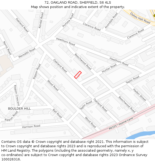 72, OAKLAND ROAD, SHEFFIELD, S6 4LS: Location map and indicative extent of plot