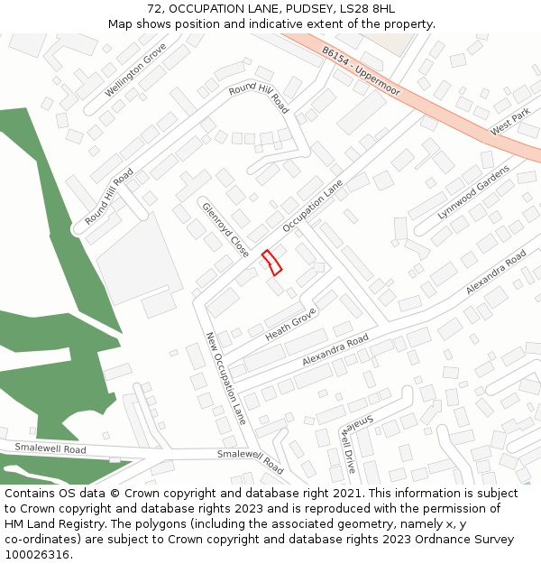72, OCCUPATION LANE, PUDSEY, LS28 8HL: Location map and indicative extent of plot