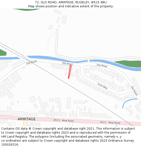 72, OLD ROAD, ARMITAGE, RUGELEY, WS15 4BU: Location map and indicative extent of plot
