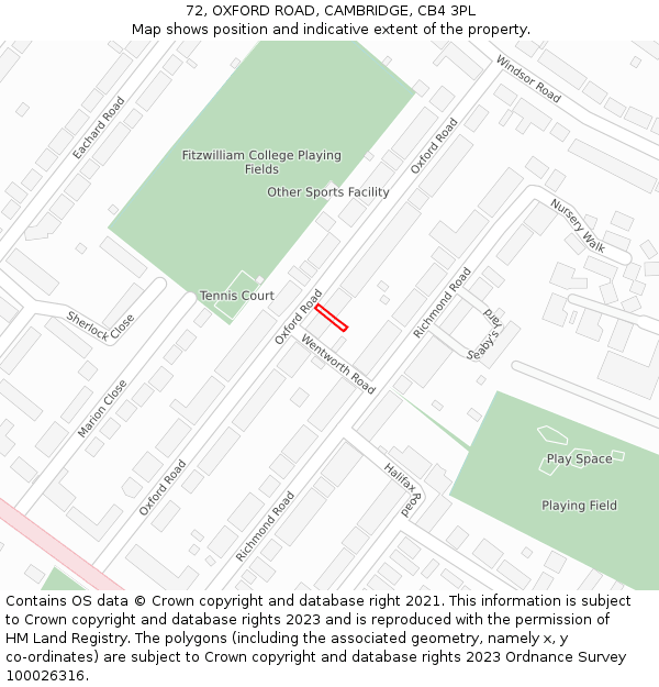 72, OXFORD ROAD, CAMBRIDGE, CB4 3PL: Location map and indicative extent of plot