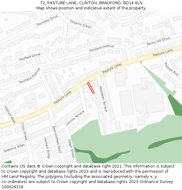 72, PASTURE LANE, CLAYTON, BRADFORD, BD14 6LN: Location map and indicative extent of plot