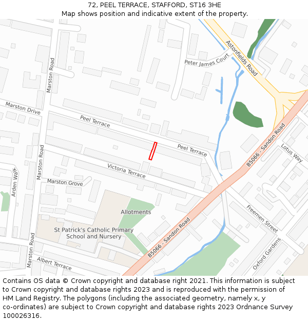 72, PEEL TERRACE, STAFFORD, ST16 3HE: Location map and indicative extent of plot