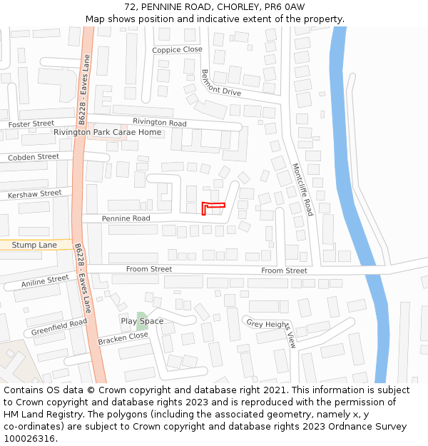 72, PENNINE ROAD, CHORLEY, PR6 0AW: Location map and indicative extent of plot