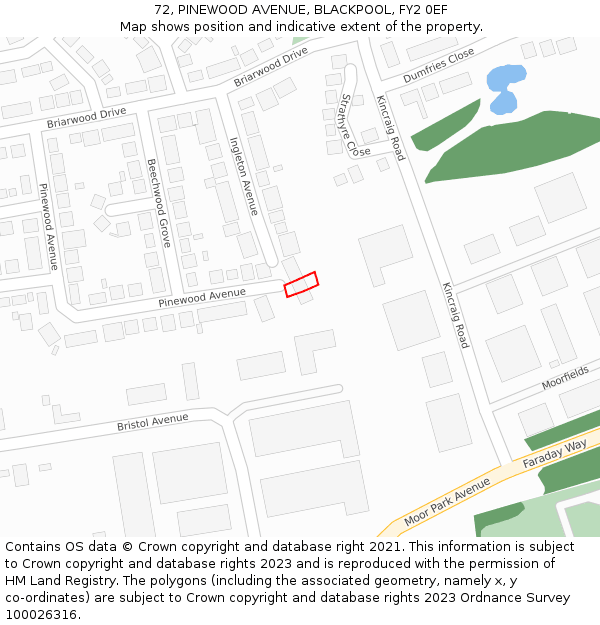 72, PINEWOOD AVENUE, BLACKPOOL, FY2 0EF: Location map and indicative extent of plot