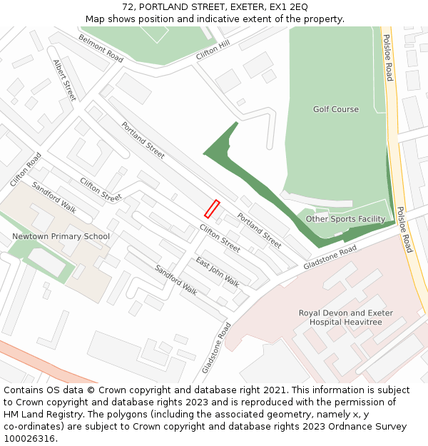 72, PORTLAND STREET, EXETER, EX1 2EQ: Location map and indicative extent of plot