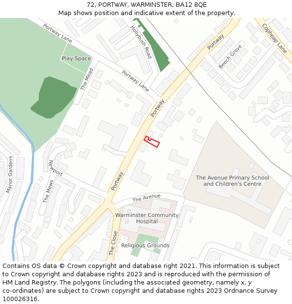 72, PORTWAY, WARMINSTER, BA12 8QE: Location map and indicative extent of plot