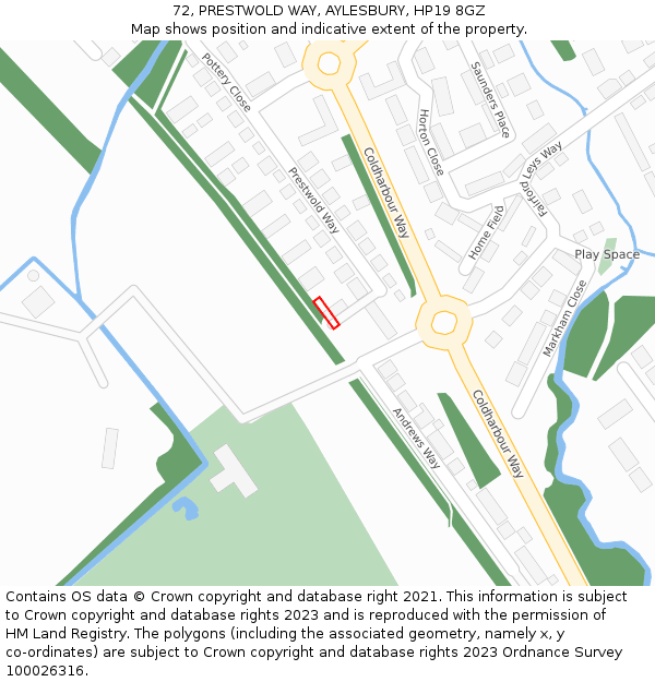 72, PRESTWOLD WAY, AYLESBURY, HP19 8GZ: Location map and indicative extent of plot