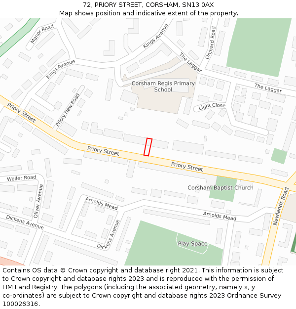 72, PRIORY STREET, CORSHAM, SN13 0AX: Location map and indicative extent of plot