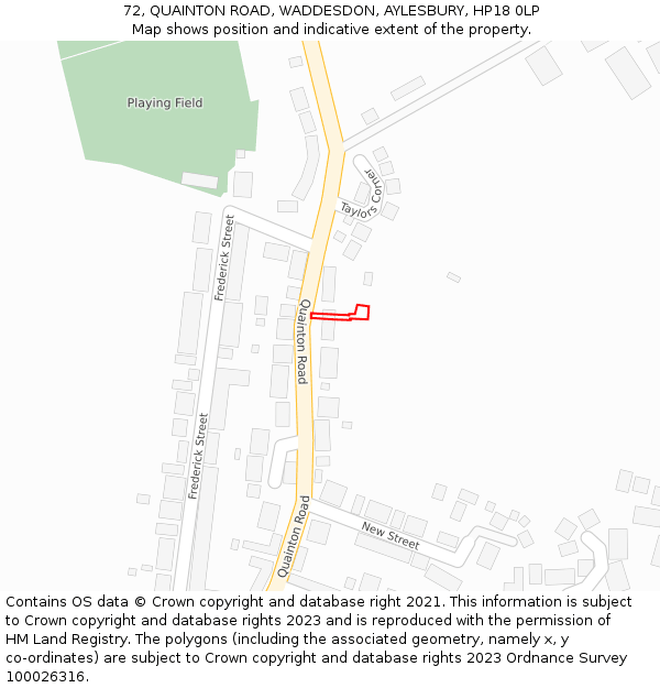 72, QUAINTON ROAD, WADDESDON, AYLESBURY, HP18 0LP: Location map and indicative extent of plot