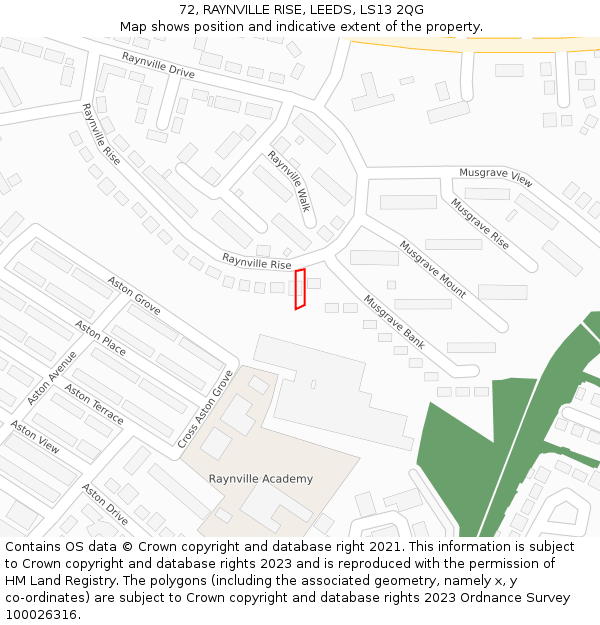 72, RAYNVILLE RISE, LEEDS, LS13 2QG: Location map and indicative extent of plot