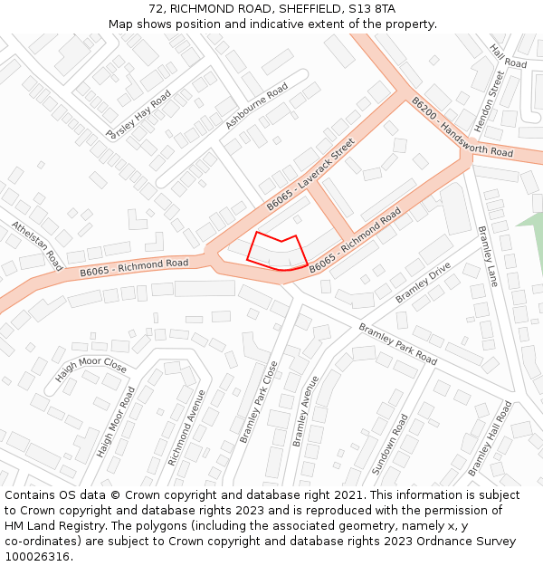 72, RICHMOND ROAD, SHEFFIELD, S13 8TA: Location map and indicative extent of plot