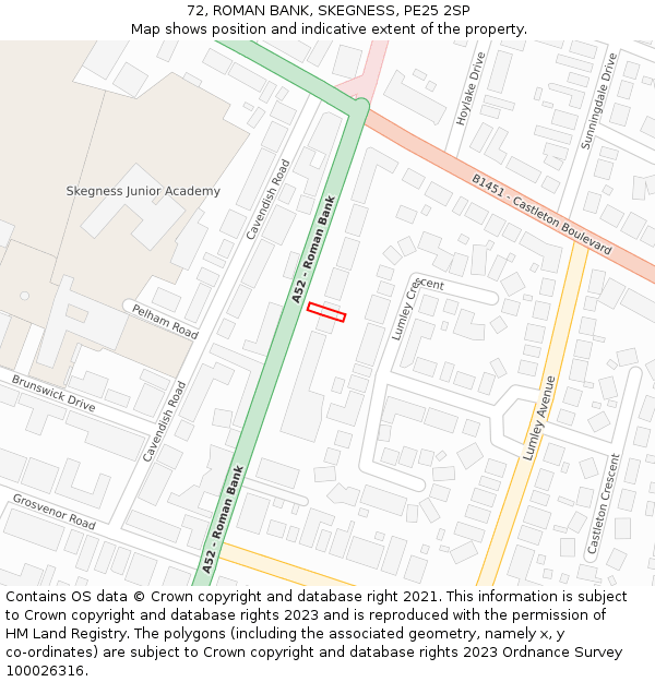 72, ROMAN BANK, SKEGNESS, PE25 2SP: Location map and indicative extent of plot