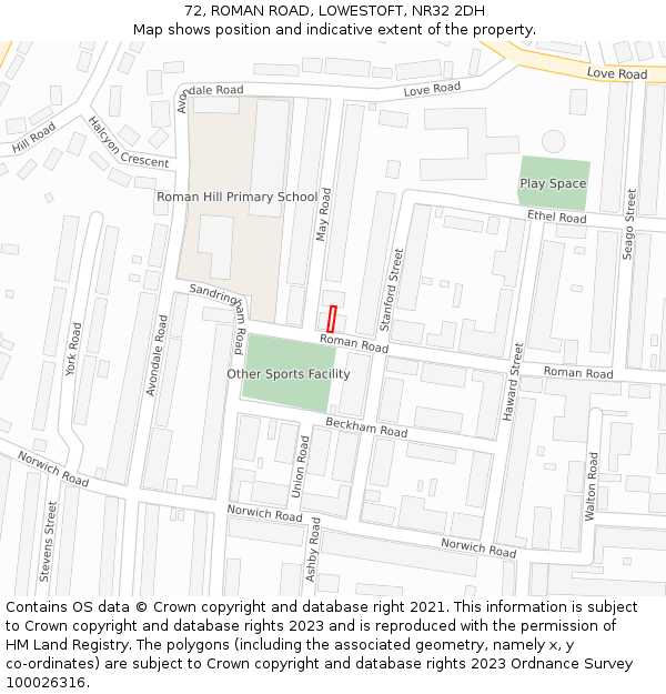 72, ROMAN ROAD, LOWESTOFT, NR32 2DH: Location map and indicative extent of plot