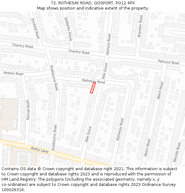 72, ROTHESAY ROAD, GOSPORT, PO12 4PX: Location map and indicative extent of plot