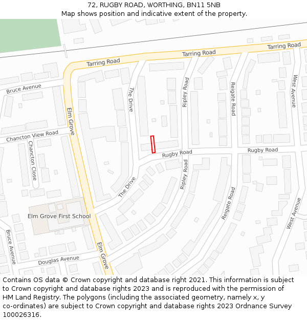 72, RUGBY ROAD, WORTHING, BN11 5NB: Location map and indicative extent of plot