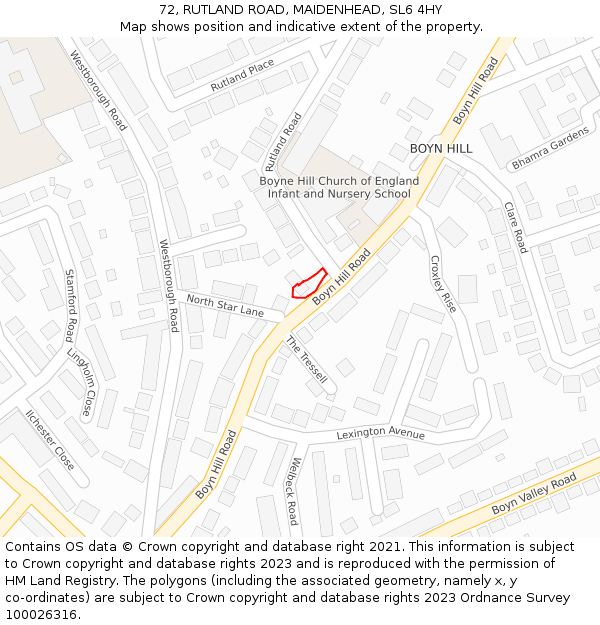 72, RUTLAND ROAD, MAIDENHEAD, SL6 4HY: Location map and indicative extent of plot