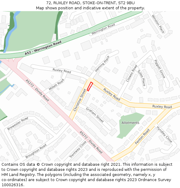 72, RUXLEY ROAD, STOKE-ON-TRENT, ST2 9BU: Location map and indicative extent of plot