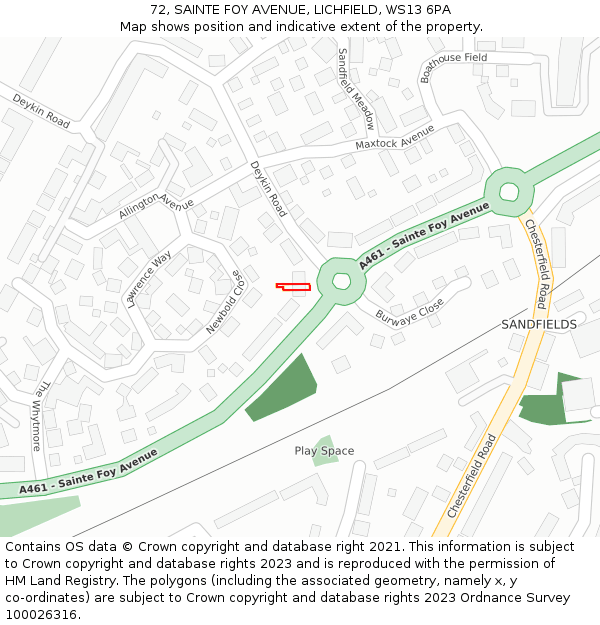 72, SAINTE FOY AVENUE, LICHFIELD, WS13 6PA: Location map and indicative extent of plot