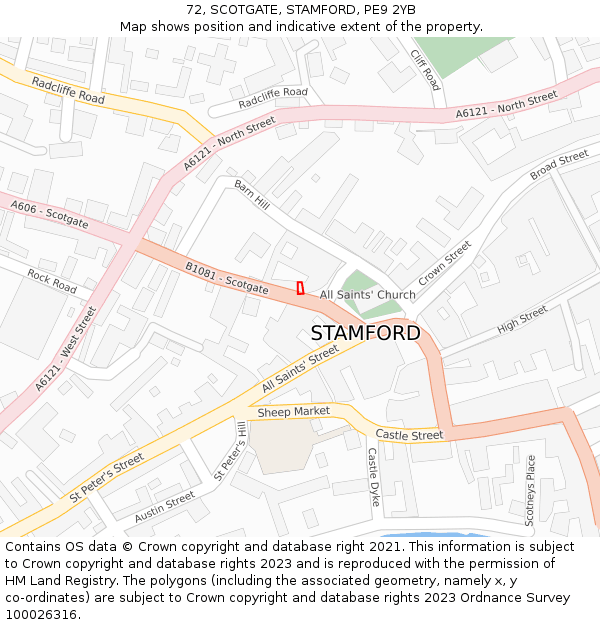 72, SCOTGATE, STAMFORD, PE9 2YB: Location map and indicative extent of plot