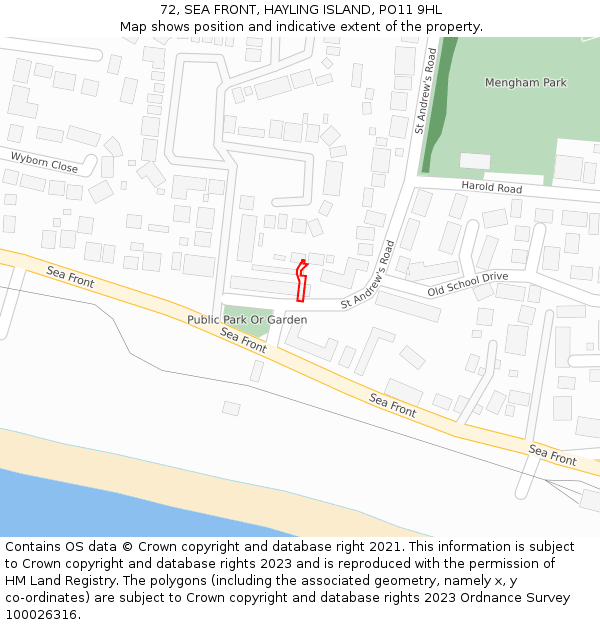 72, SEA FRONT, HAYLING ISLAND, PO11 9HL: Location map and indicative extent of plot