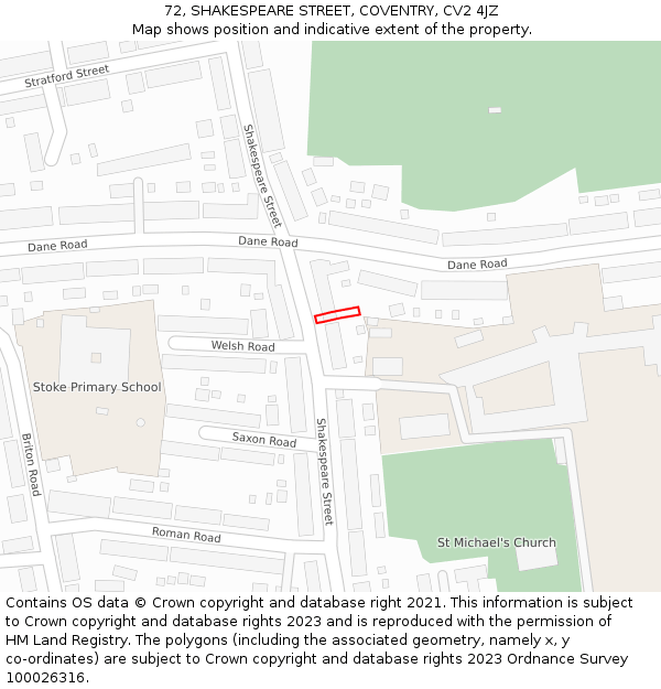 72, SHAKESPEARE STREET, COVENTRY, CV2 4JZ: Location map and indicative extent of plot