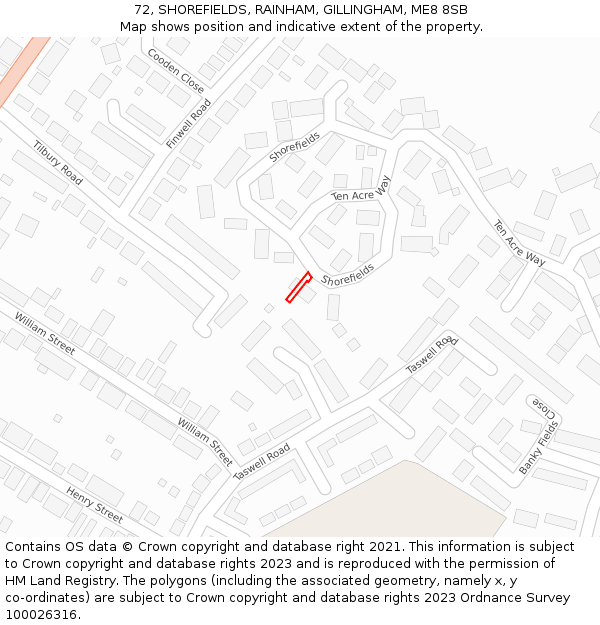 72, SHOREFIELDS, RAINHAM, GILLINGHAM, ME8 8SB: Location map and indicative extent of plot