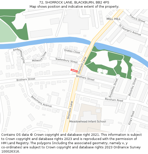 72, SHORROCK LANE, BLACKBURN, BB2 4PS: Location map and indicative extent of plot