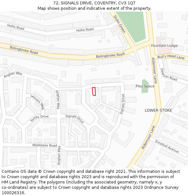 72, SIGNALS DRIVE, COVENTRY, CV3 1QT: Location map and indicative extent of plot