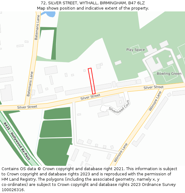 72, SILVER STREET, WYTHALL, BIRMINGHAM, B47 6LZ: Location map and indicative extent of plot