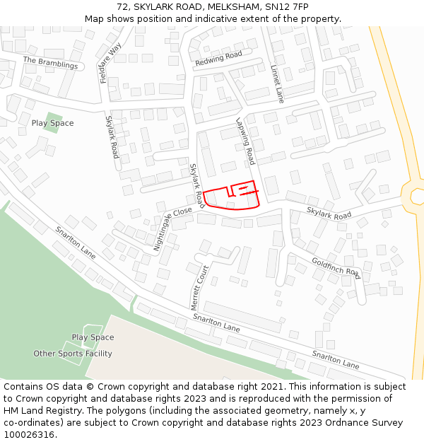 72, SKYLARK ROAD, MELKSHAM, SN12 7FP: Location map and indicative extent of plot