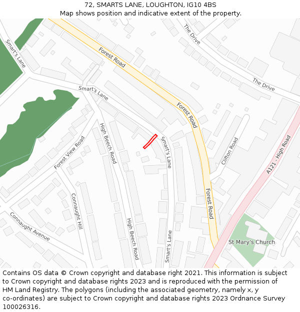 72, SMARTS LANE, LOUGHTON, IG10 4BS: Location map and indicative extent of plot
