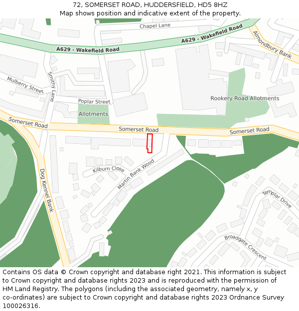 72, SOMERSET ROAD, HUDDERSFIELD, HD5 8HZ: Location map and indicative extent of plot