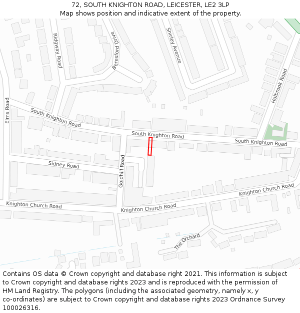 72, SOUTH KNIGHTON ROAD, LEICESTER, LE2 3LP: Location map and indicative extent of plot