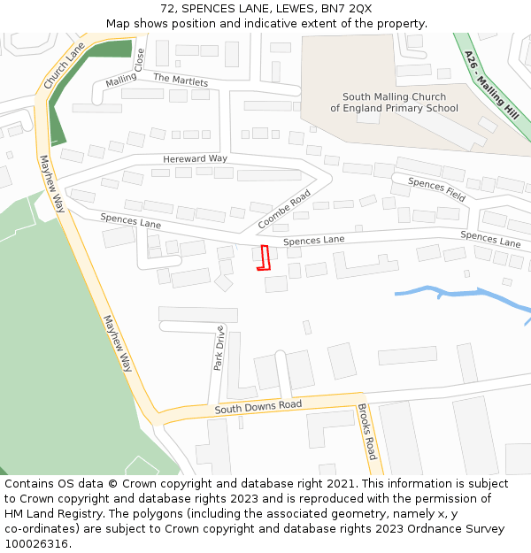 72, SPENCES LANE, LEWES, BN7 2QX: Location map and indicative extent of plot