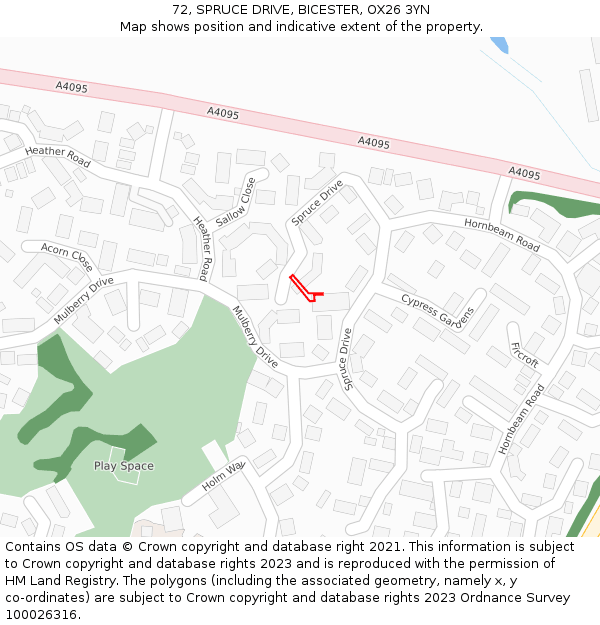 72, SPRUCE DRIVE, BICESTER, OX26 3YN: Location map and indicative extent of plot