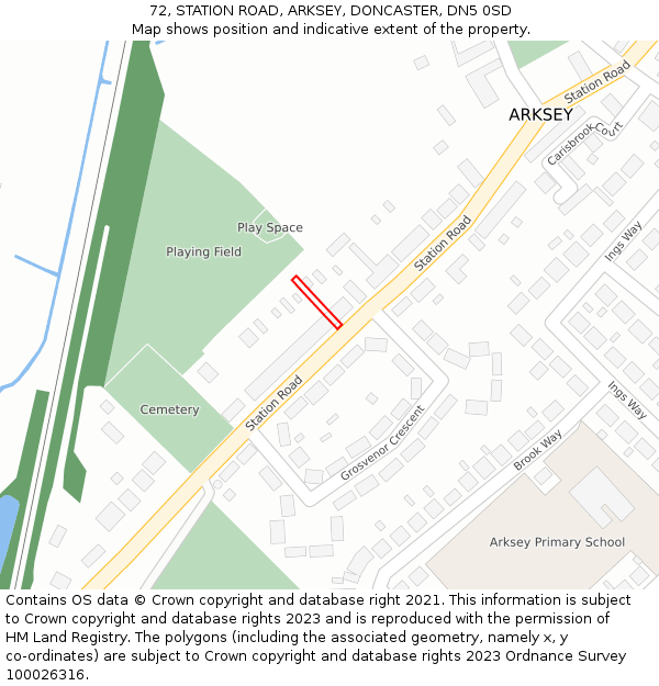 72, STATION ROAD, ARKSEY, DONCASTER, DN5 0SD: Location map and indicative extent of plot