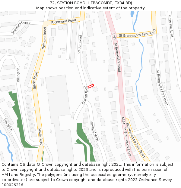 72, STATION ROAD, ILFRACOMBE, EX34 8DJ: Location map and indicative extent of plot
