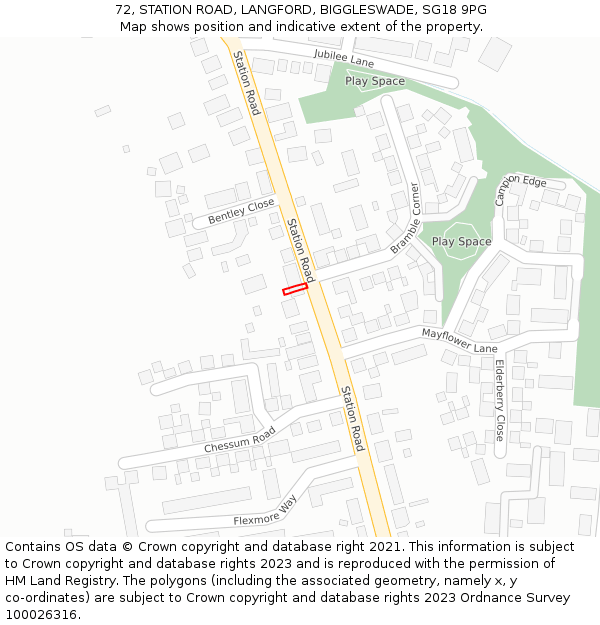 72, STATION ROAD, LANGFORD, BIGGLESWADE, SG18 9PG: Location map and indicative extent of plot