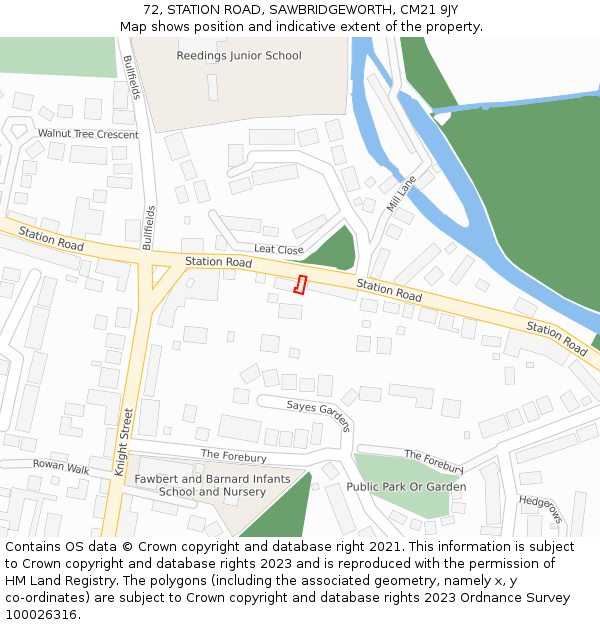 72, STATION ROAD, SAWBRIDGEWORTH, CM21 9JY: Location map and indicative extent of plot