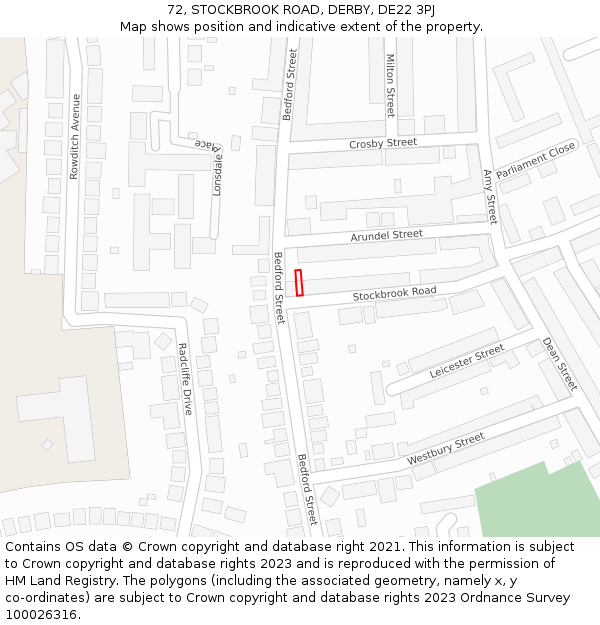 72, STOCKBROOK ROAD, DERBY, DE22 3PJ: Location map and indicative extent of plot