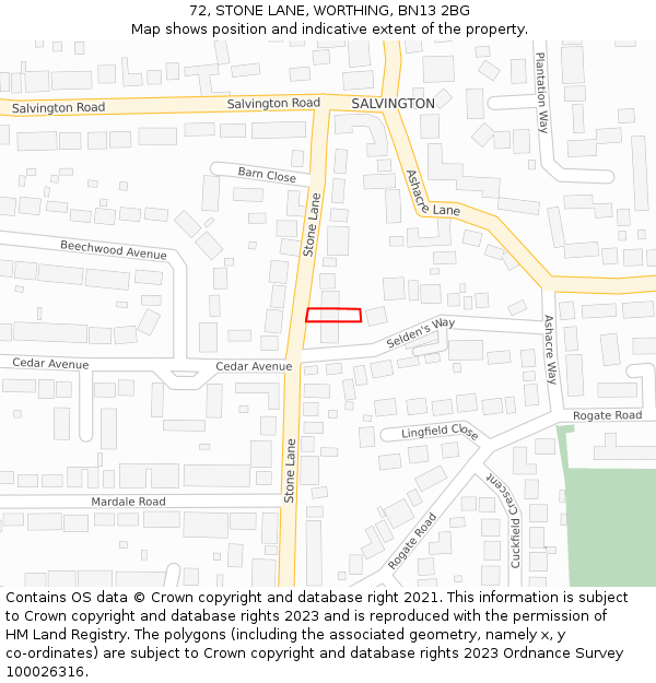 72, STONE LANE, WORTHING, BN13 2BG: Location map and indicative extent of plot