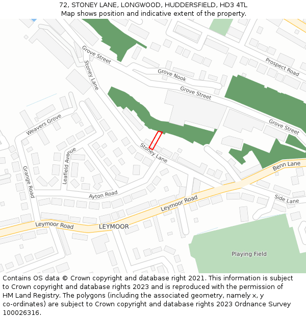 72, STONEY LANE, LONGWOOD, HUDDERSFIELD, HD3 4TL: Location map and indicative extent of plot